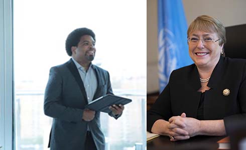 LtR: Darrick Hamilton, founder and director, Institute on Race, Power and Political Economy; Michelle Bachelet, UN High Commissioner for Human Rights