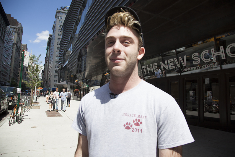 Eugene Lang College Senior Tucker Murray outside the University Center. Photo by Kasia Broussalian/The New School.
