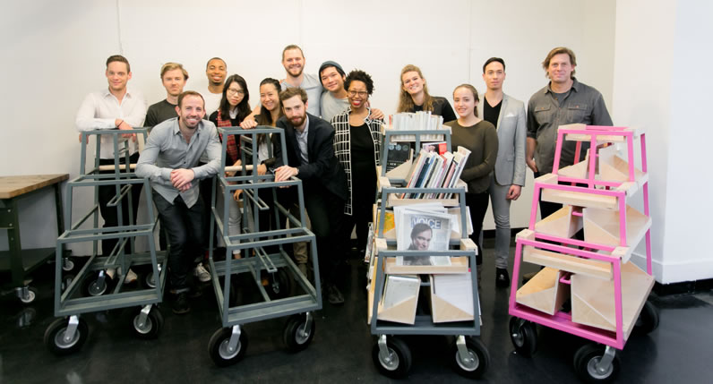 Students at Parsons School of Design in collaboration with New York Public Library designed book carts for NYPL's Correctional Services Program. Photo by Phillip Van Nostrand.