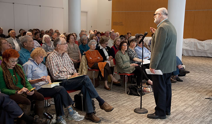 Michael Markowitz, the longtime director of the Institute for Retired Professionals, addresses members of the post-career peer learning community.
