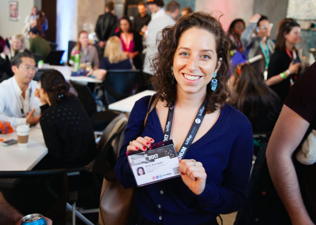 Amy Kurzweil, MFA Fiction ‘13, at Networking For Social Good: Happy Hour Hosted by The New School at #SXSW. (Photo/Ryan Blum)