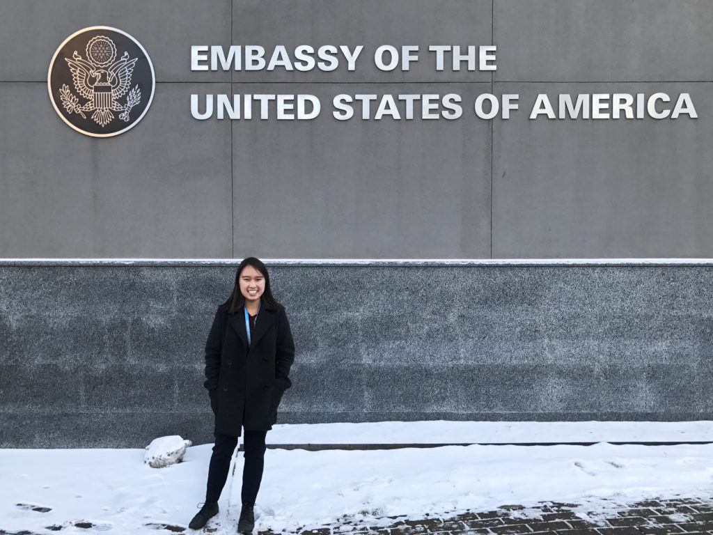 Yee in front of the United States embassy in Kyiv.