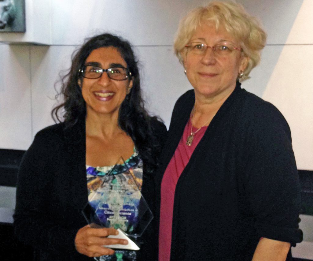 Katayoun Chamany, associate professor of biology and chair of Interdisciplinary Science at Eugene Lang College, was presented with the 2017 William E. Bennett Award for Extraordinary Contributions to Citizen Science by Dr. Monica Devanas, a past recipient of the award.