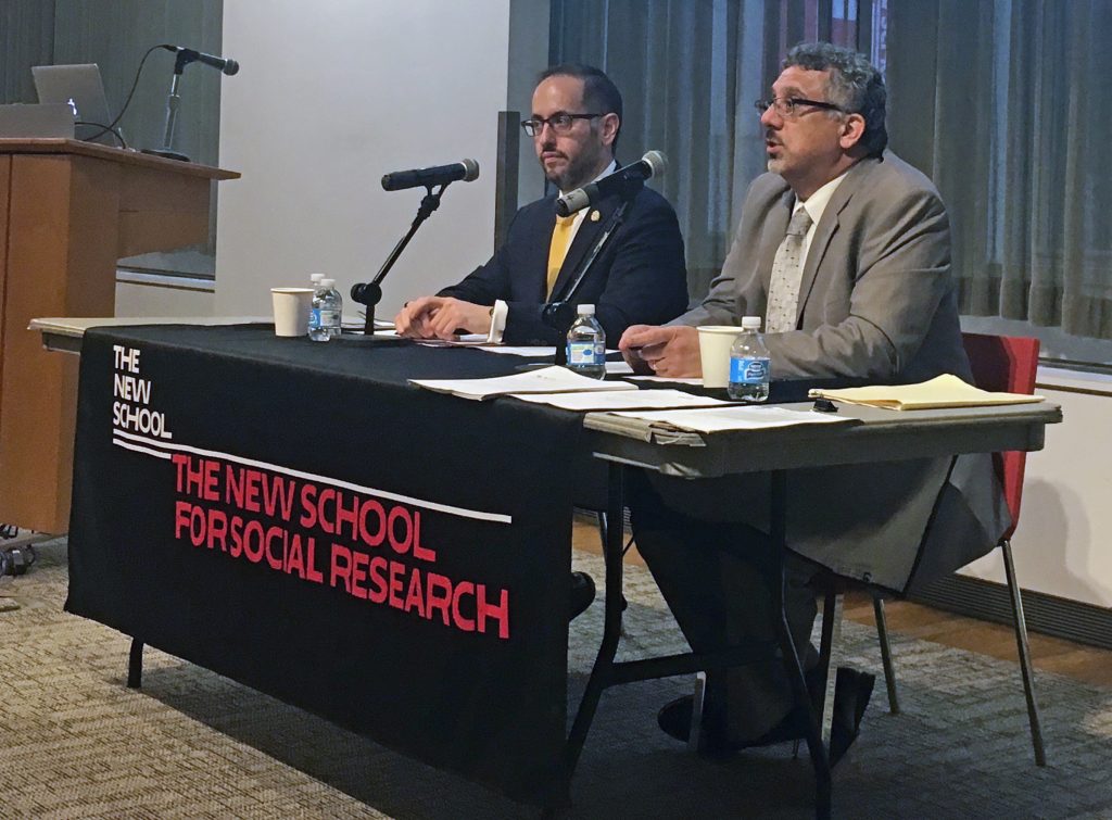 Albert Fox Cahn, legal director at the Council on American-Islamic Relations in New York City, and Shahnam Sharareh, partner at the law firm Fox Rothschild, participated In Legal Issues In Immigration: A Discussion With Immigration Lawyers, a panel discussion hosted by the Task Force on Immigration Status and Inclusion at The New School for Social Research.