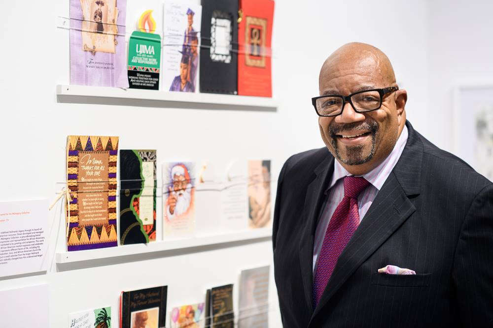 Alston Green, CGRD Illustration '72, the artist and strategist behind behind Hallmark's popular Mahogany line of greeting cards, at the opening reception of (under)REPRESENT(ed)at Parsons Reunion. (Photo/Sameer Khan)