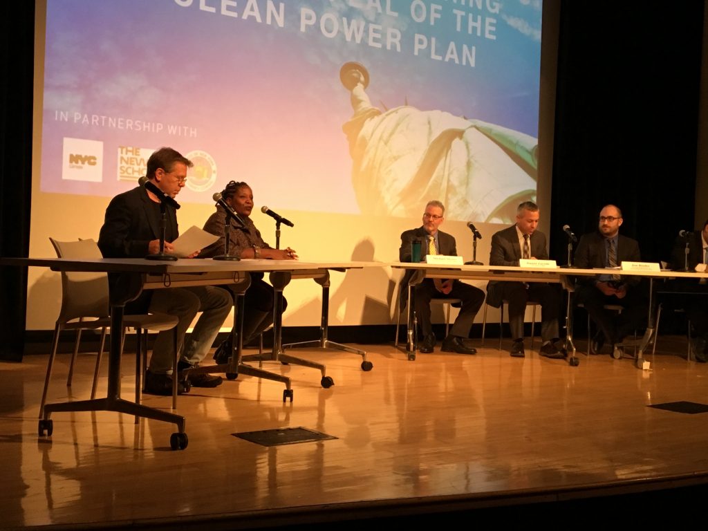 Michelle DePass, Director of the Tishman Environment and Design Center and Dean of the Milano School, and Joel Towers, Executive Dean of Parsons School of Design, testify at the People’s Hearing on Repeal of Clean Power Plan co-hosted by New York State Attorney General Eric Schneiderman, the New York City Mayor’s office, and The New School.