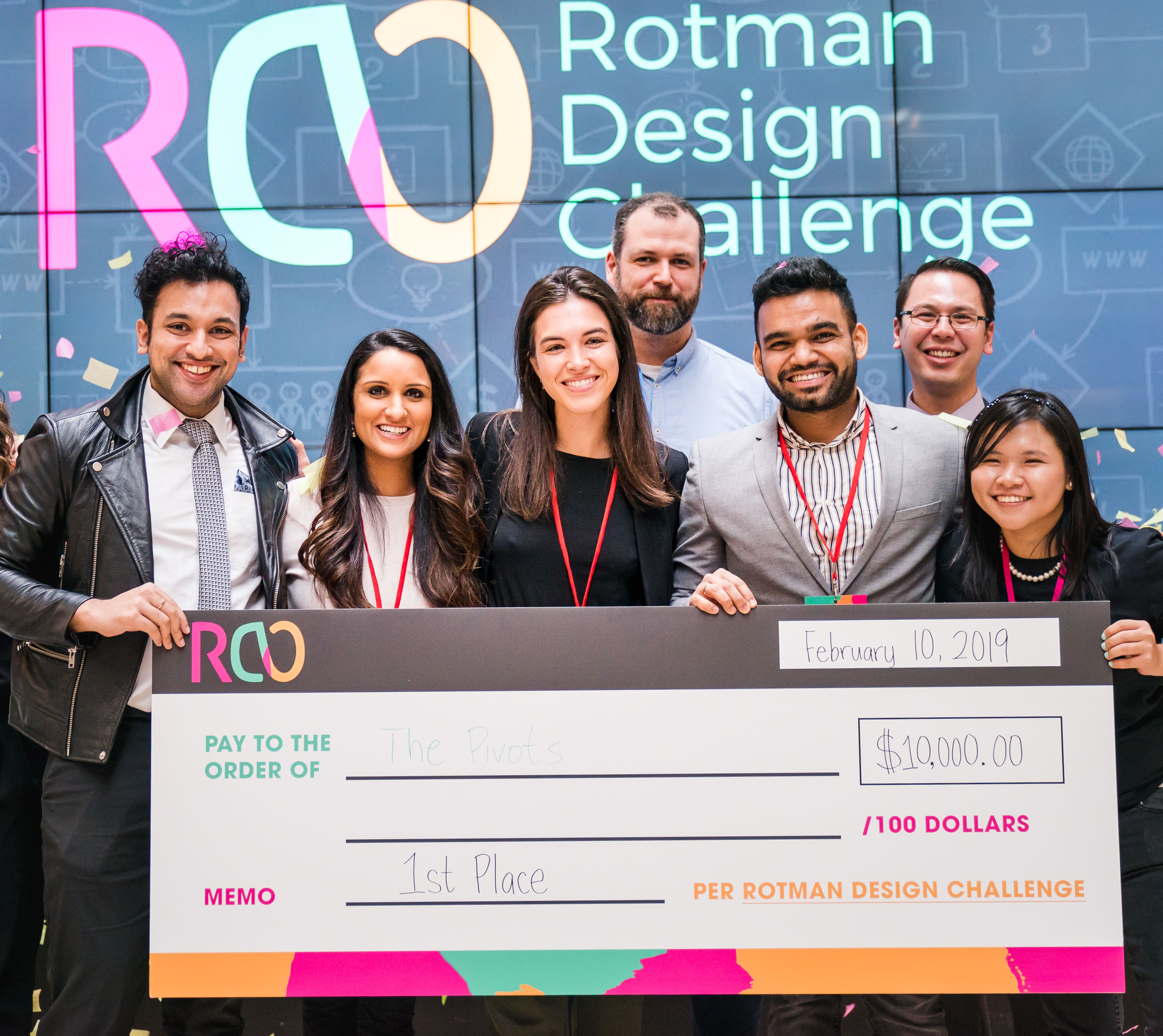 From l to r The Pivots: Vinay Kumar Mysore, Silky Kadakia, Maria Di Paolo, and Shishir Raut, with sponsor and competition directors. 