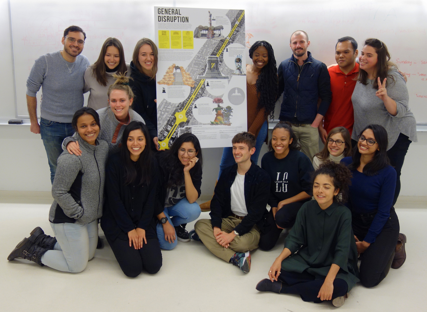 Urban History Lab class displaying the General Disruption poster 