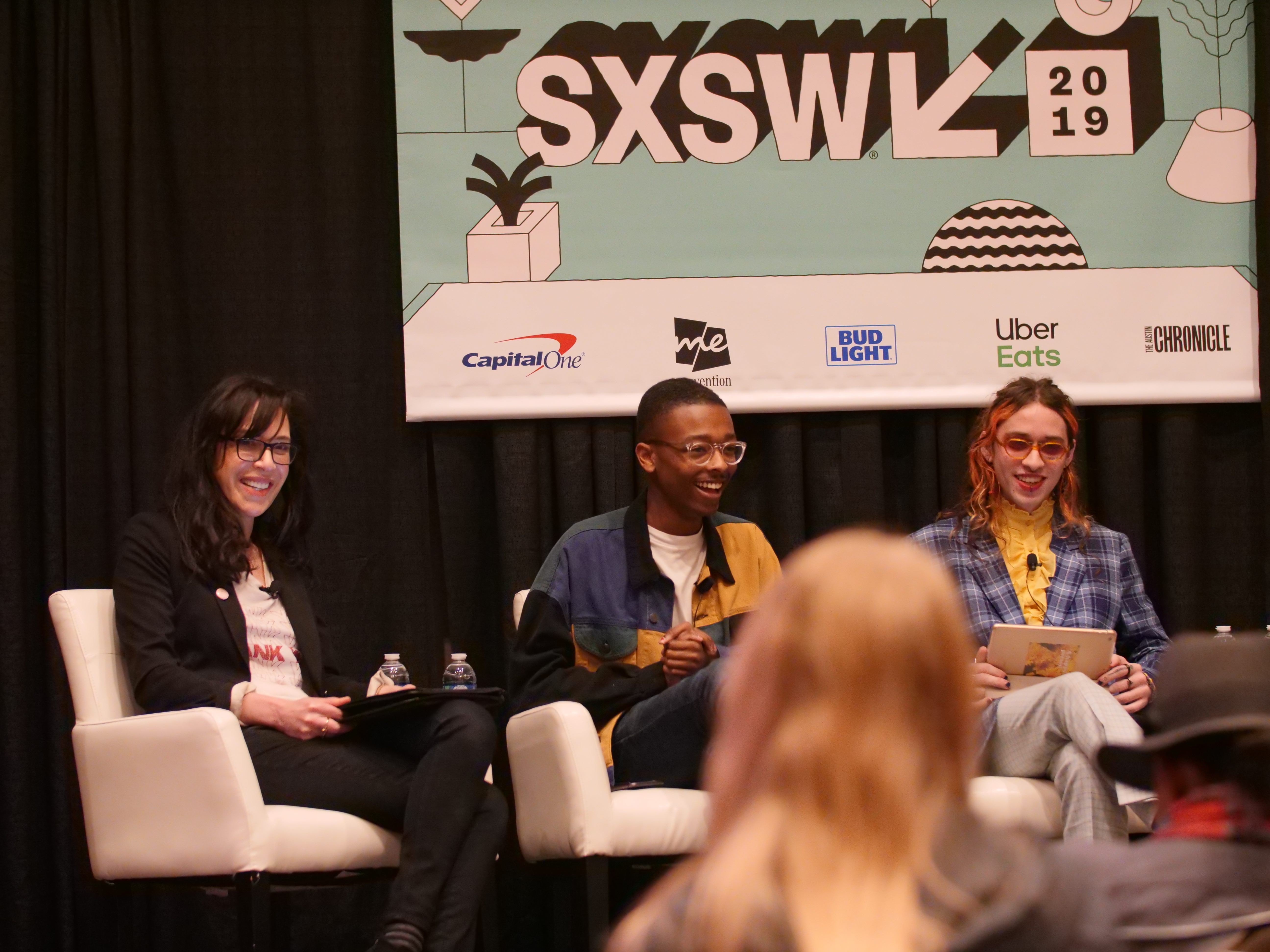 Myles Loftin, Photography '20, in the middle, spoke about the importance of creating better representation of underrepresented people in art and media