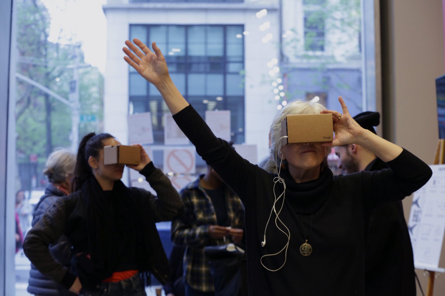 A visitor engages with Navarra Novy-Williams and Carlos Johns-Dávila's VR project as part of CoPA's MA in Arts Management and Entrepreneurship program