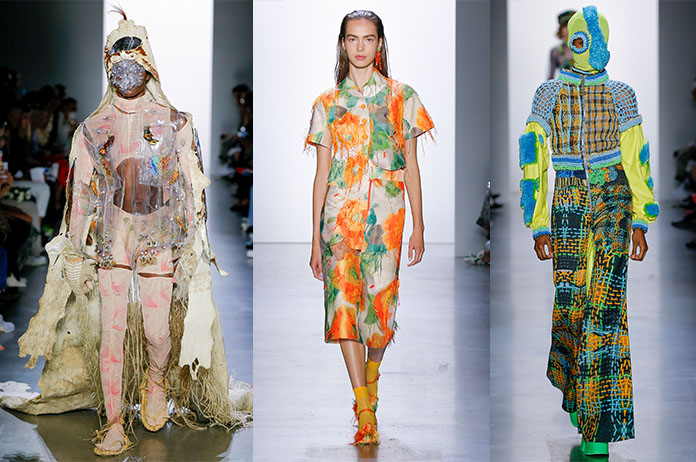 Various looks from the 2019 MFA Fashion Design and Society runway show during NYFW