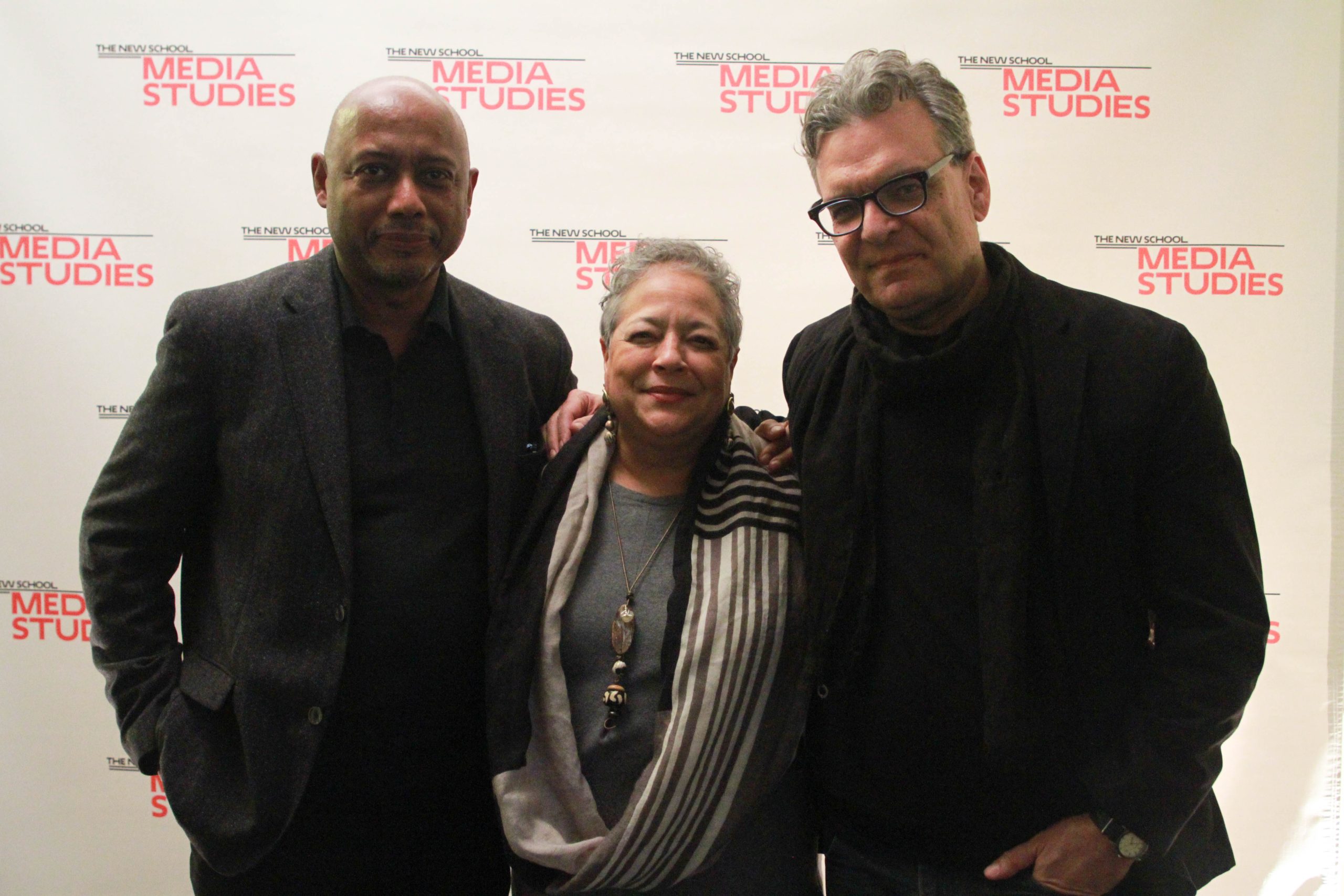 Michelle Materre (center)  with filmmaker Raoul Peck (left) and Vladan Nikolic, Dean, School of Media Studies 